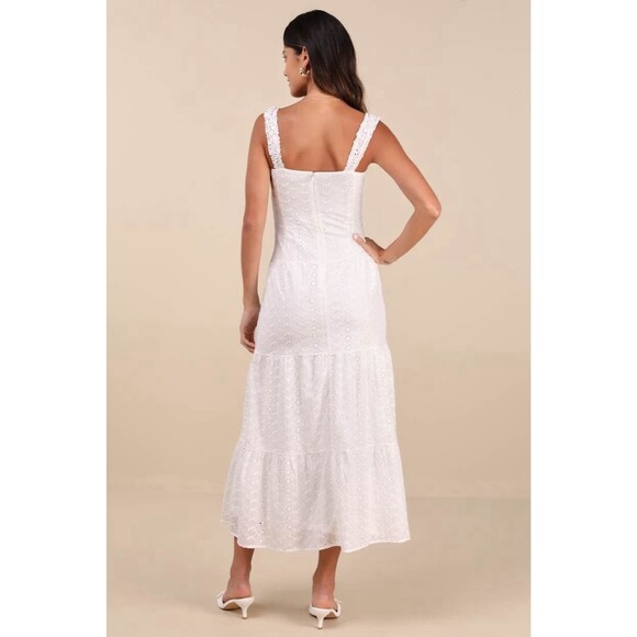 Lulus Nerissa Dress Women's L White Midi Eyelet Embroidered Drop Waist NWOT - Picture 3 of 12